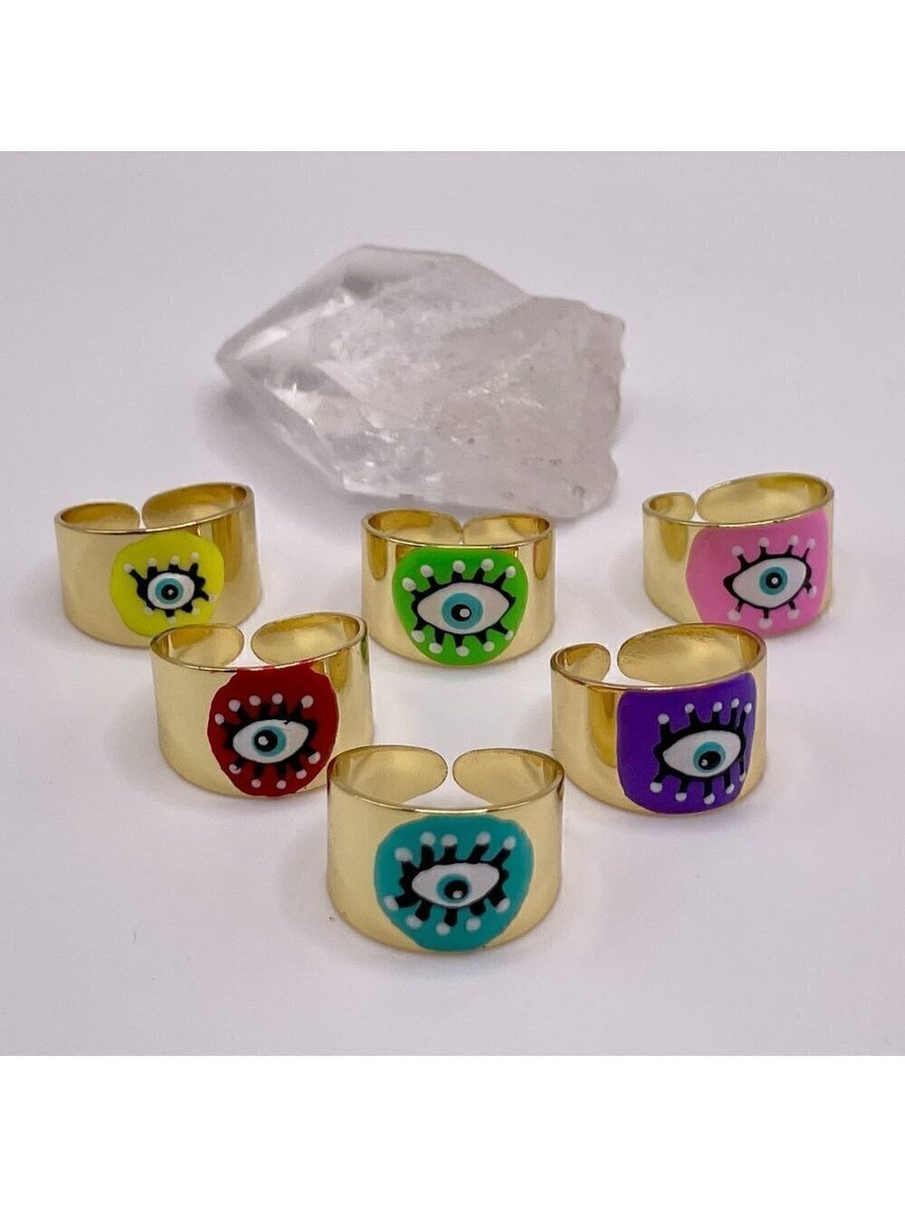 Boho Evil Eye Enamel and Copper Adjustable Ring #1300 NEON GREEN - Picture 7 of 14